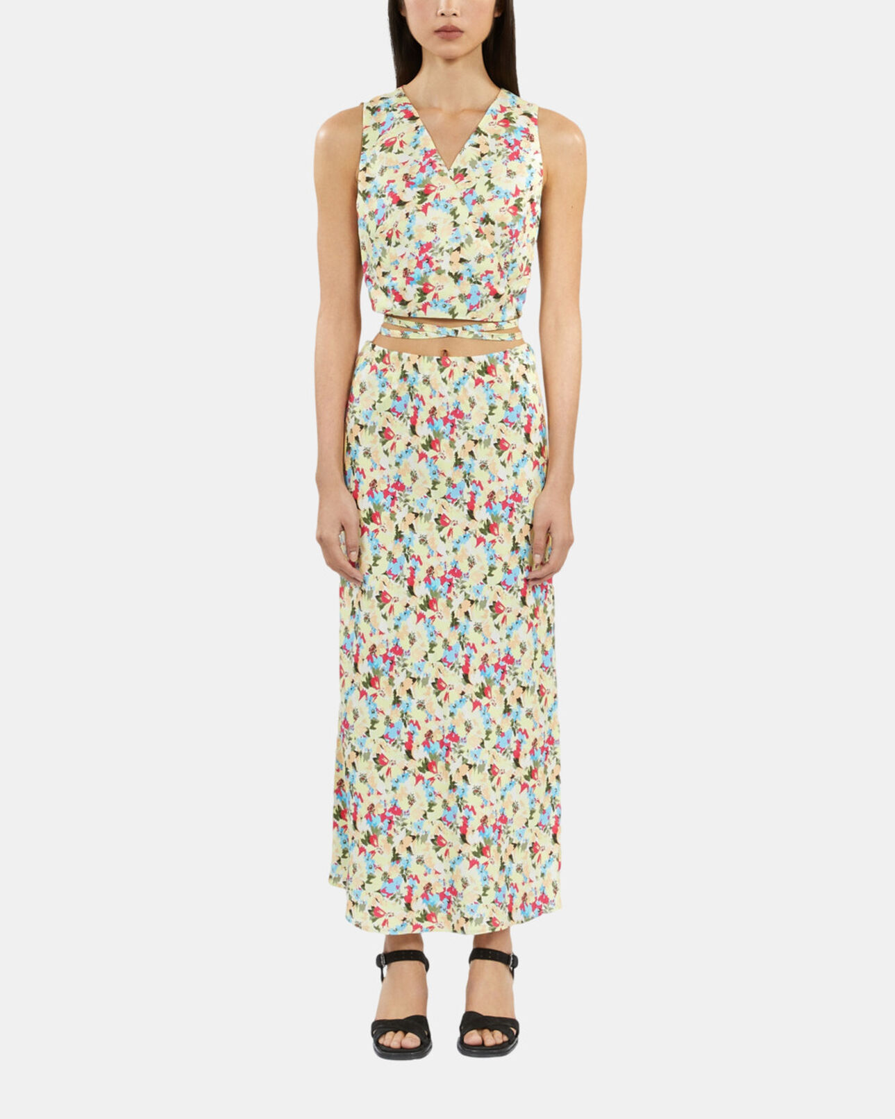 The Kooples WOMEN YELLOW printed short wrap top