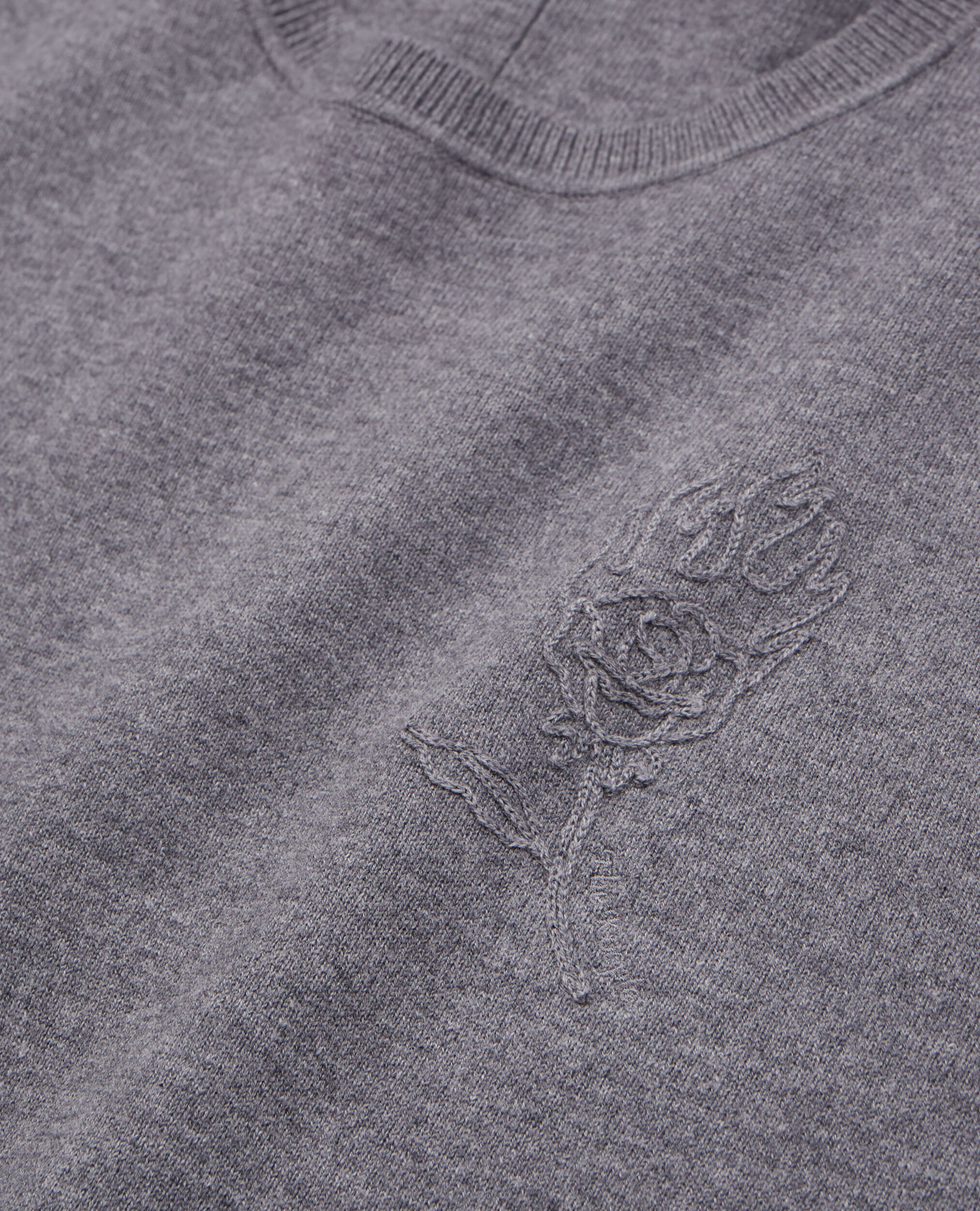 Pull gris en laine mélangée avec broderie, MELANGE GREY, hi-res image number null