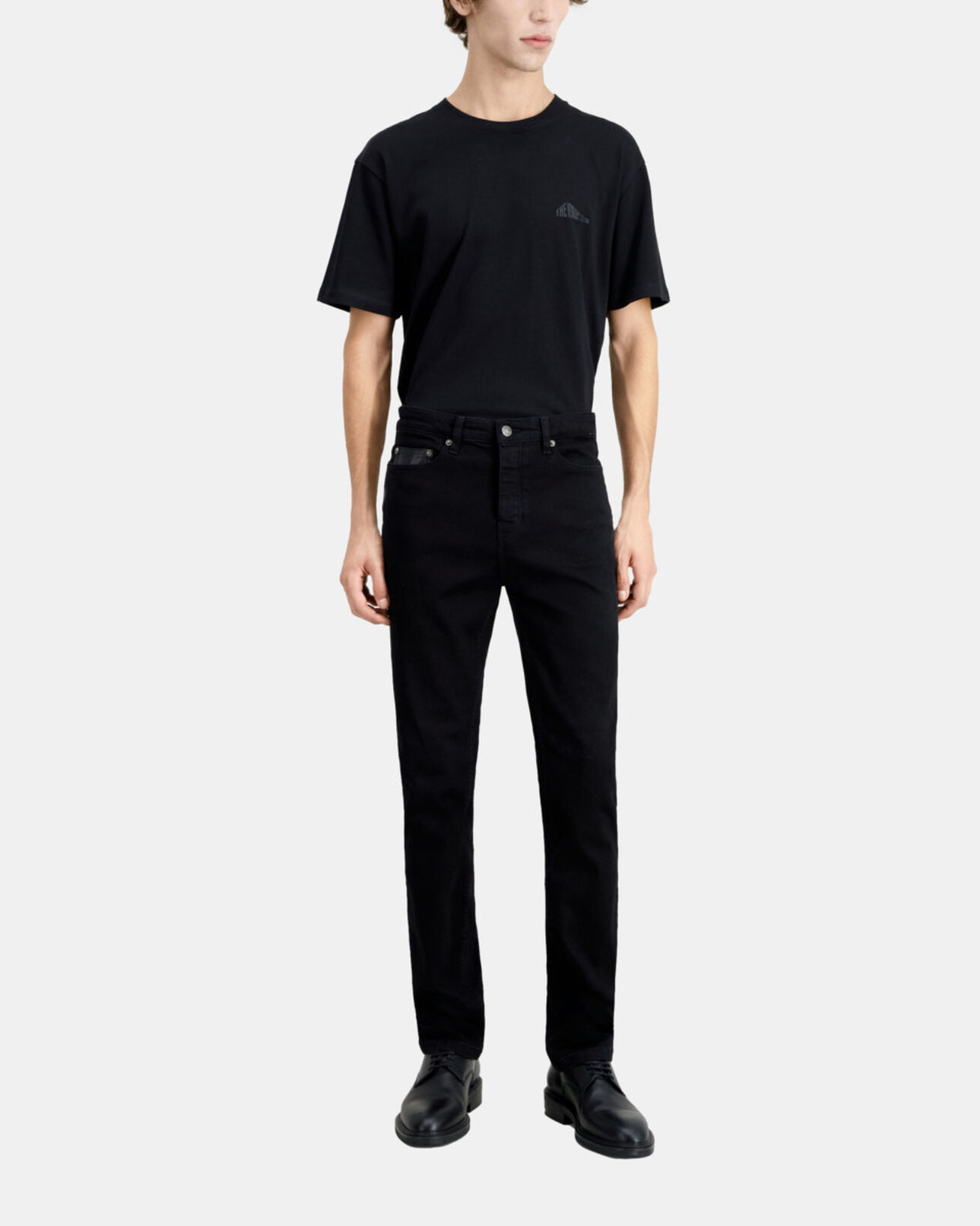 The Kooples HOMME BLACK jean noir slim avec poche en cuir