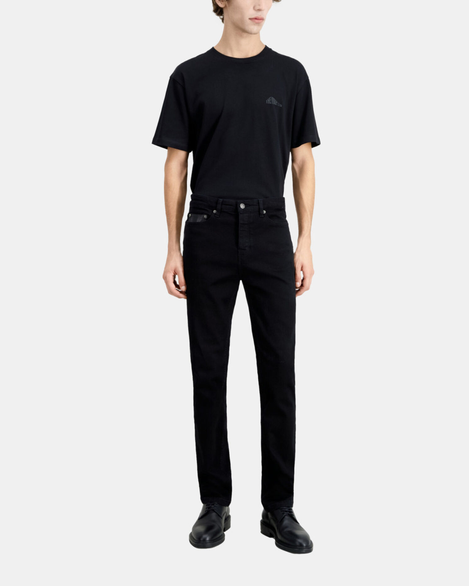 Jean noir slim avec poche en cuir, BLACK, hi-res image number null