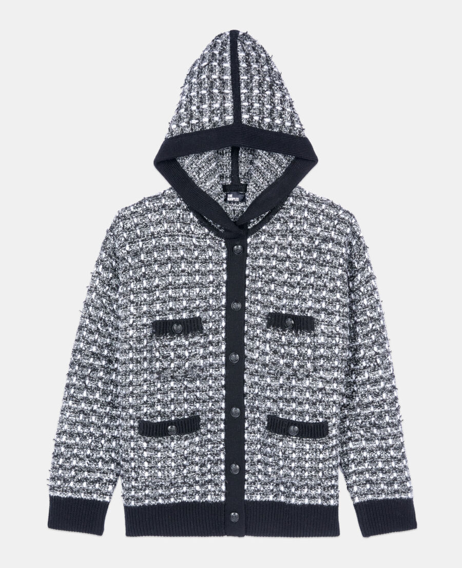 The Kooples F BLACK / WHITE black and white tweed hooded cardigan