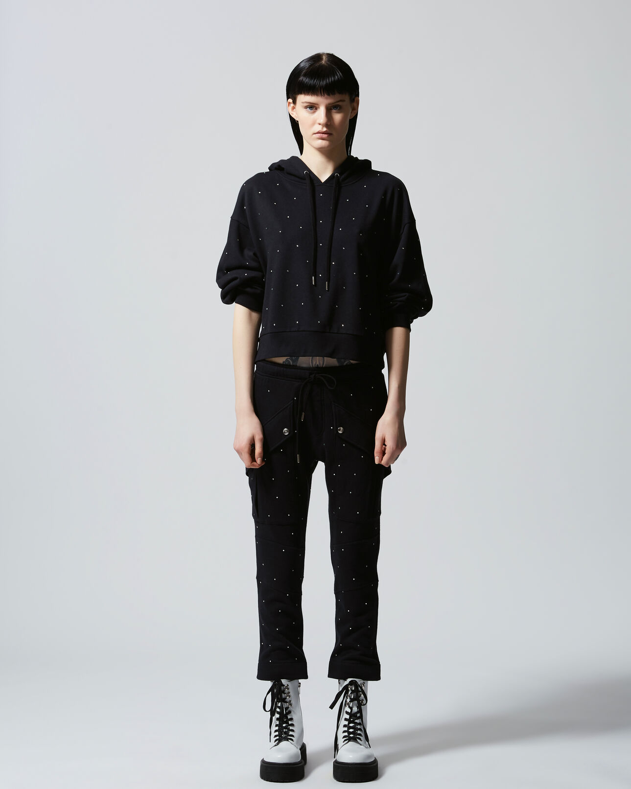The Kooples FEMME BLACK sweat noir à capuche à strass all-over