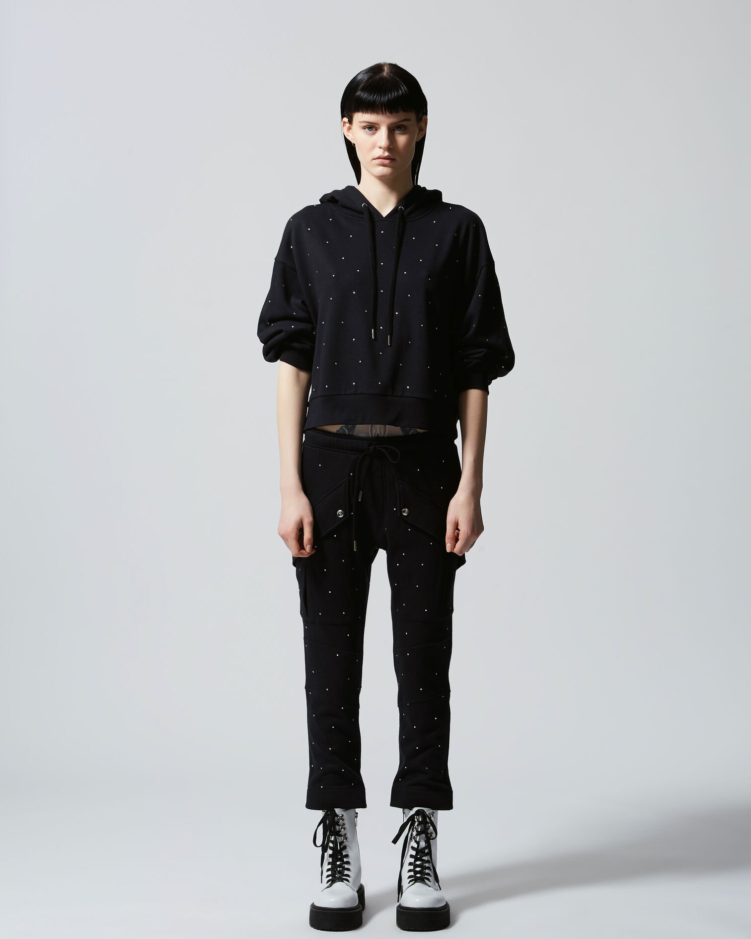 Black hoodie with rhinestones all over, BLACK, hi-res image number null