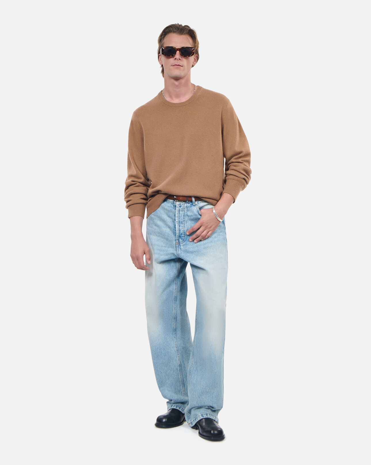 The Kooples HOMME DARK CAMEL pull en cachemire camel