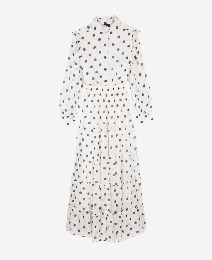 The Kooples FEMME WHITE / BLACK robe longue blanche à pois écrue