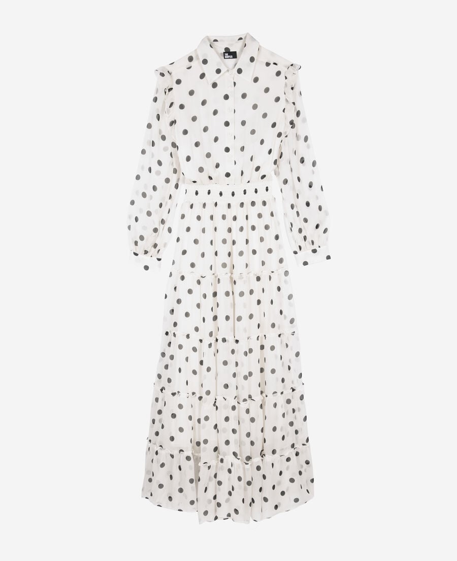 The Kooples WOMEN WHITE / BLACK white maxi dress with ecru polka dots