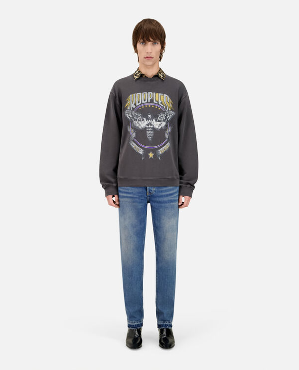 carbon grey sweatshirt with skull butterfly serigraphy