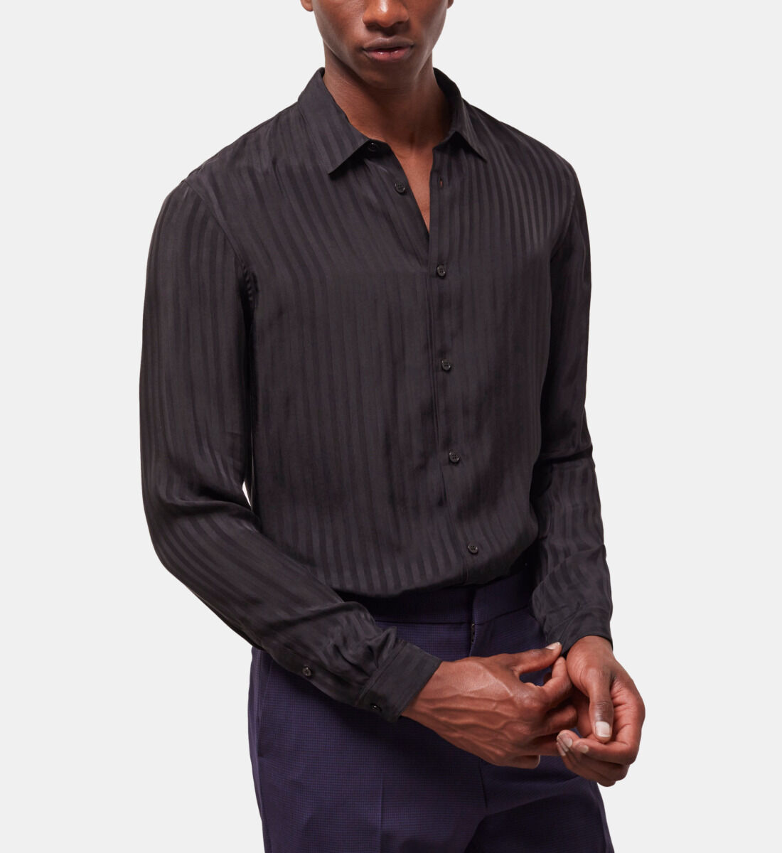 Black striped shirt with classic collar