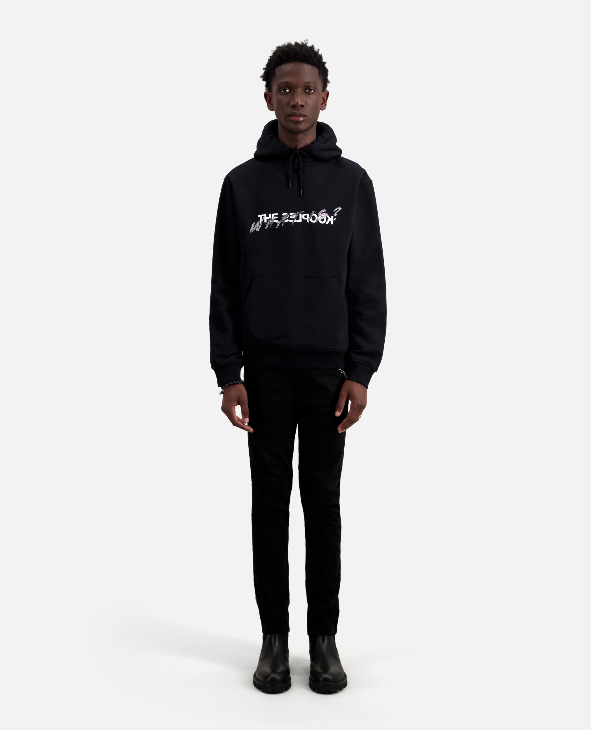 Schwarzes Sweatshirt mit „What is“-Schriftzug, BLACK, hi-res image number null