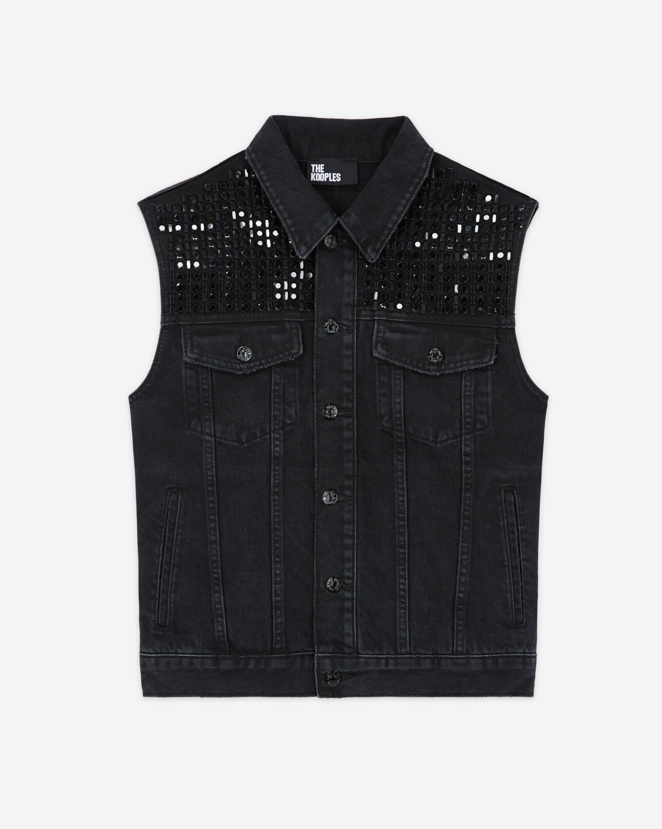 The Kooples FEMME BLACK WASHED blouson sans manches en denim noir
