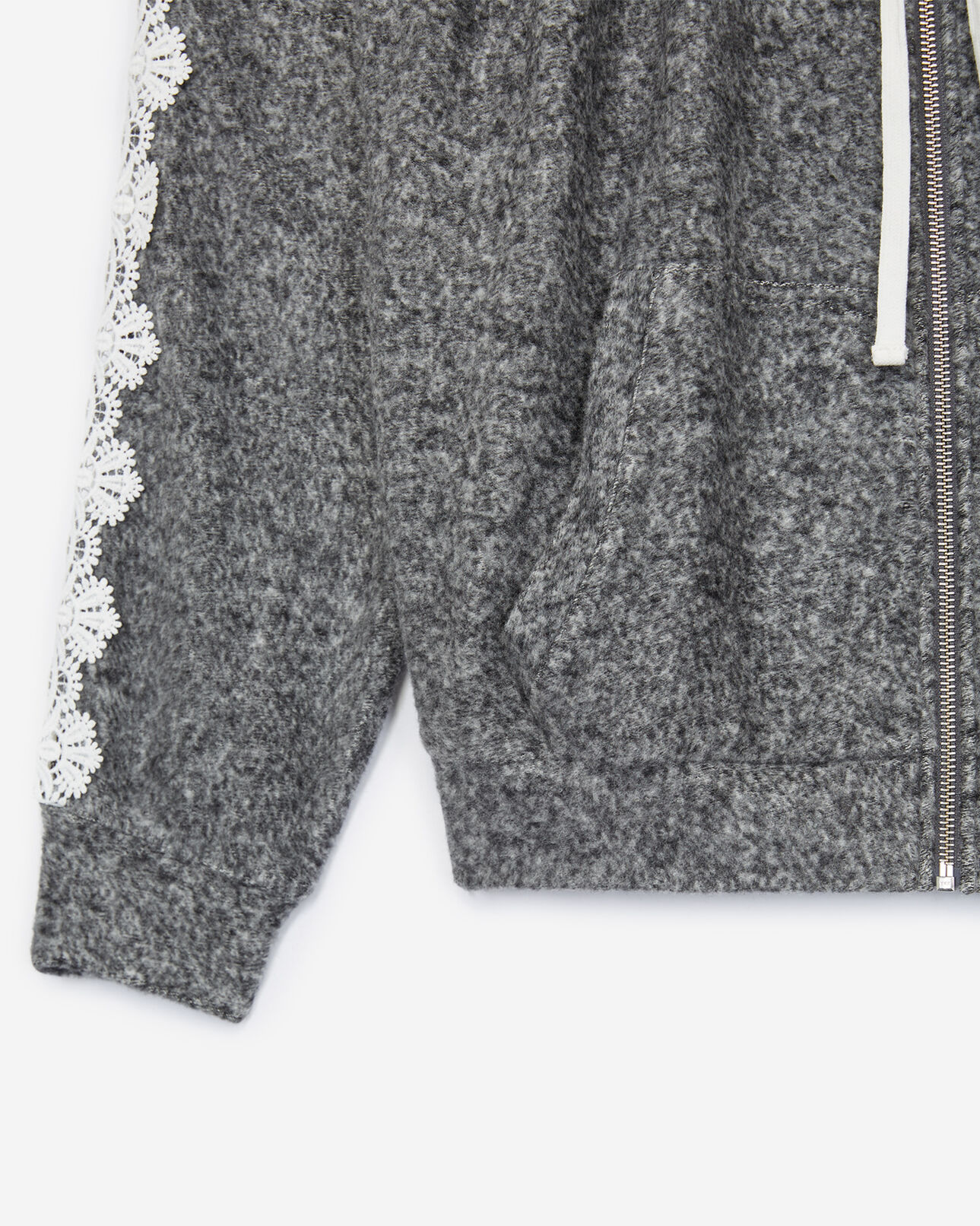 The Kooples FEMME GREY MELANGE sweat en molleton à incrustations dentelle