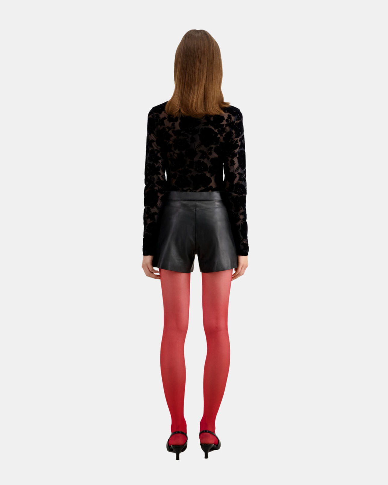 The Kooples WOMEN BLACK black leather shorts with pintuck details