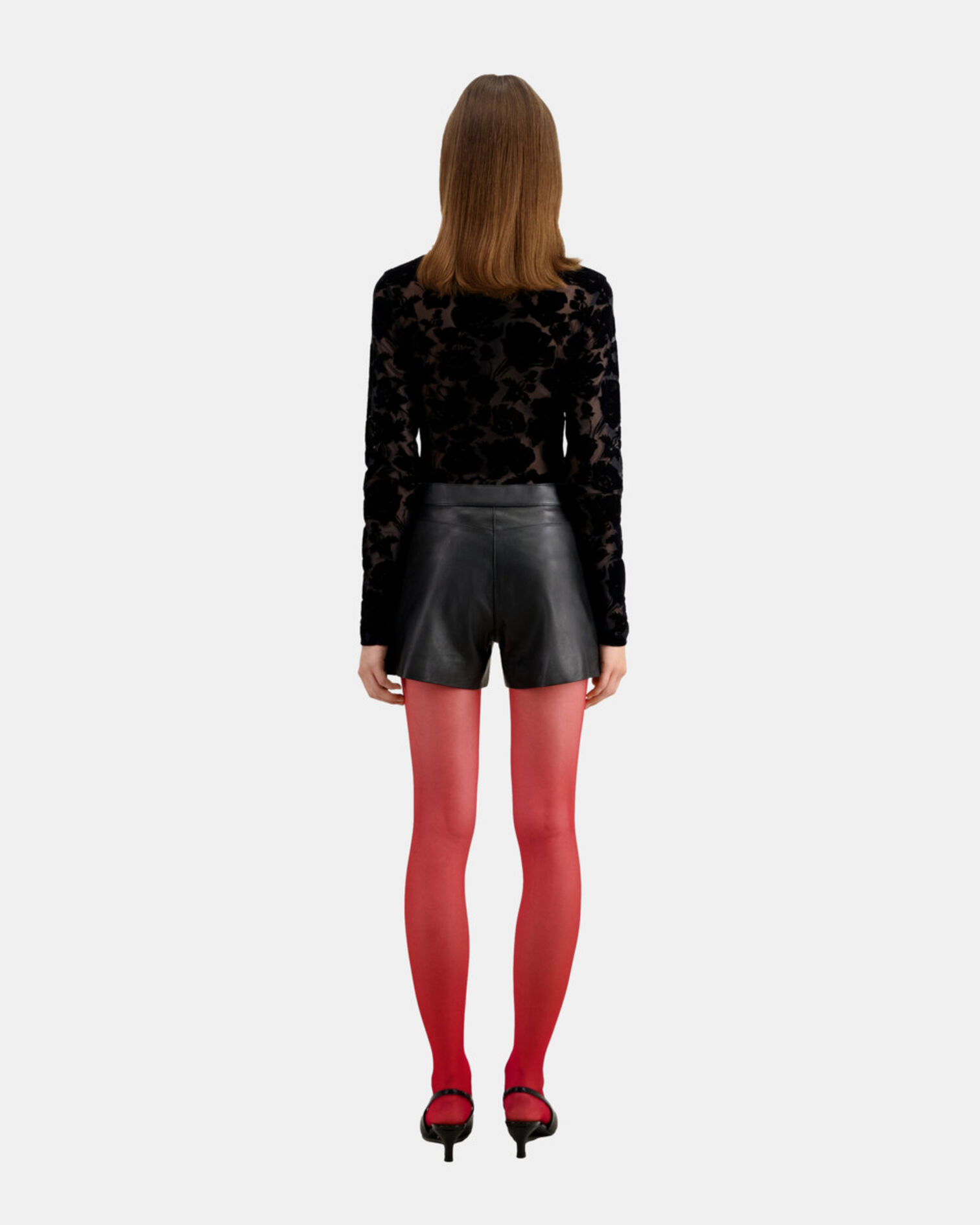 Black leather shorts with pintuck details, BLACK, hi-res image number null