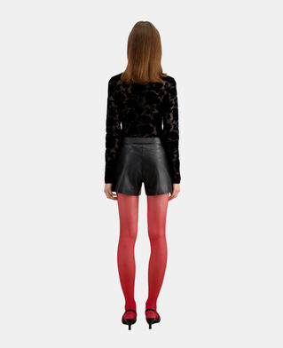The Kooples FEMME BLACK short en cuir noir avec nervures