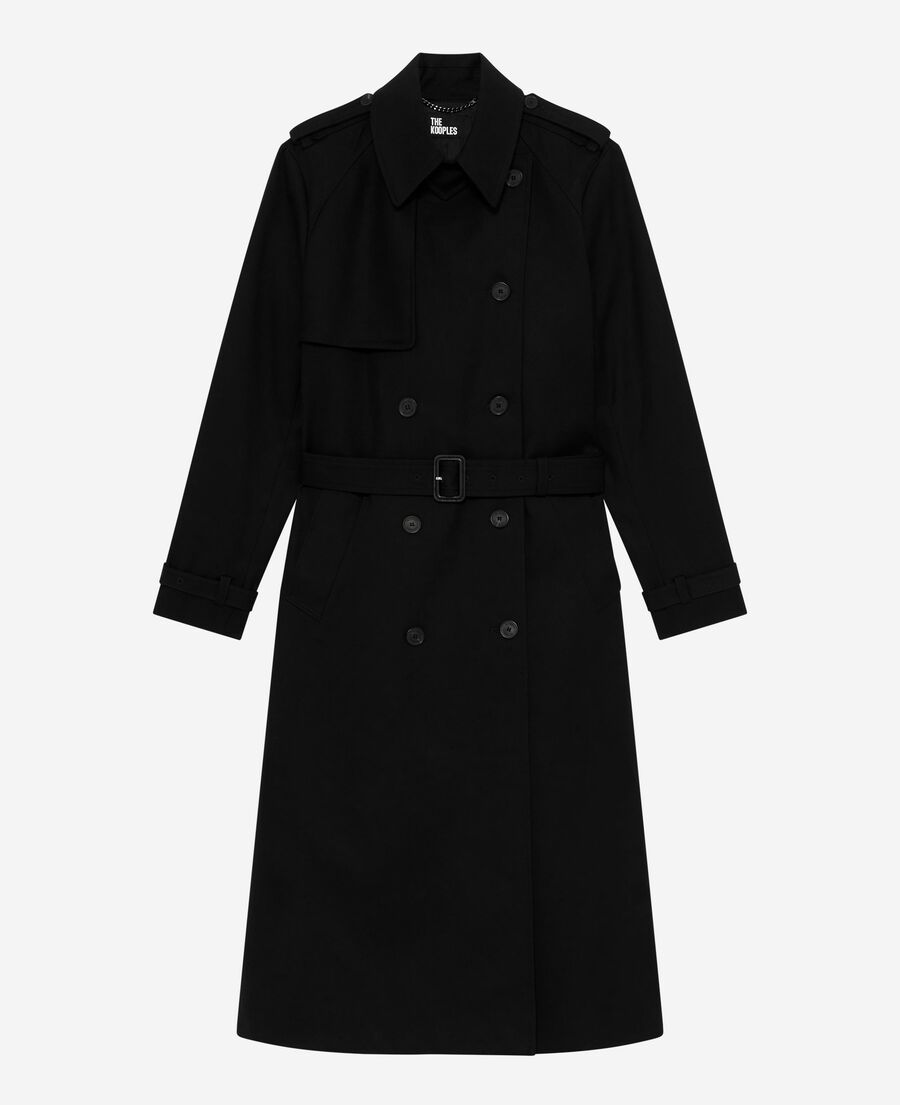 The Kooples WOMEN BLACK long black cotton trench coat