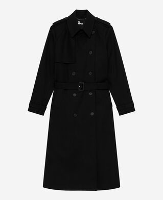 The Kooples WOMEN BLACK long black cotton trench coat
