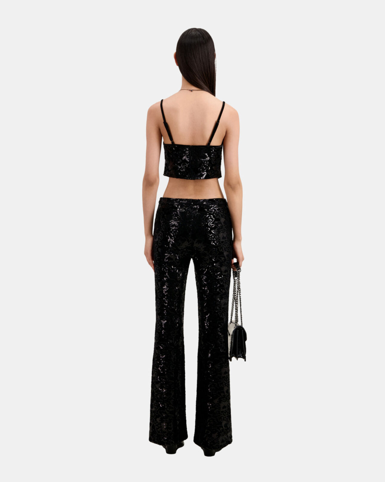 The Kooples DAMEN BLACK schwarze hose aus samt mit pailletten