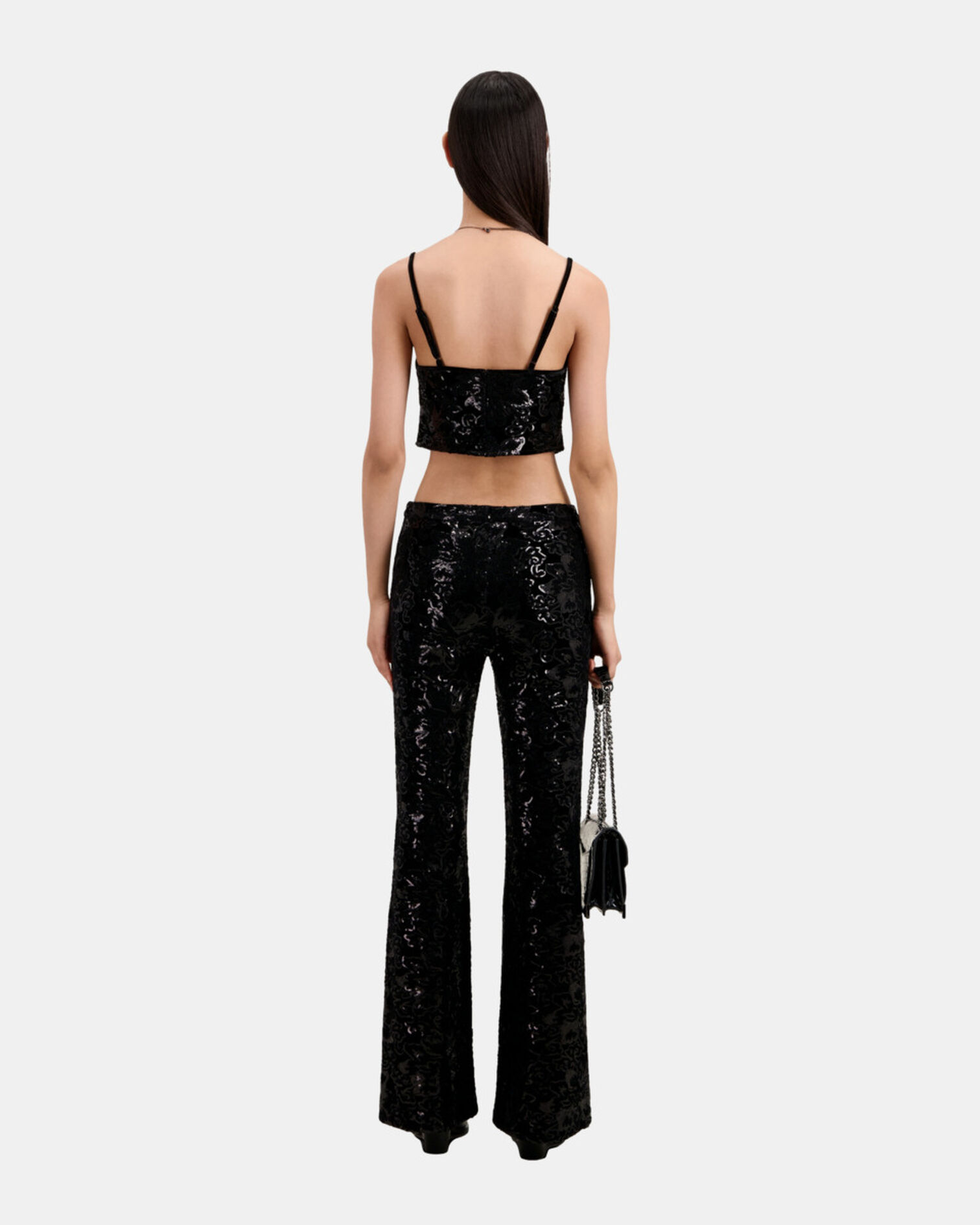 Schwarze Hose aus Samt mit Pailletten, BLACK, hi-res image number null