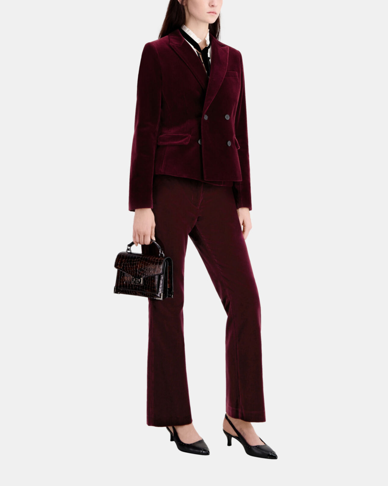The Kooples FEMME BURGUNDY veste tailleur bordeaux courte en velours