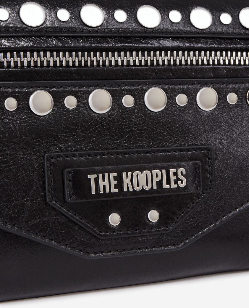 The Kooples WOMEN BLACK small jill black leather pouch with studs and chain