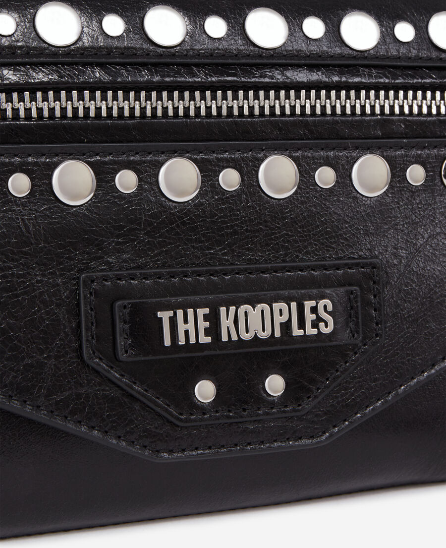 The Kooples FEMME BLACK petite pochette jill en cuir noir avec clous et chaîne