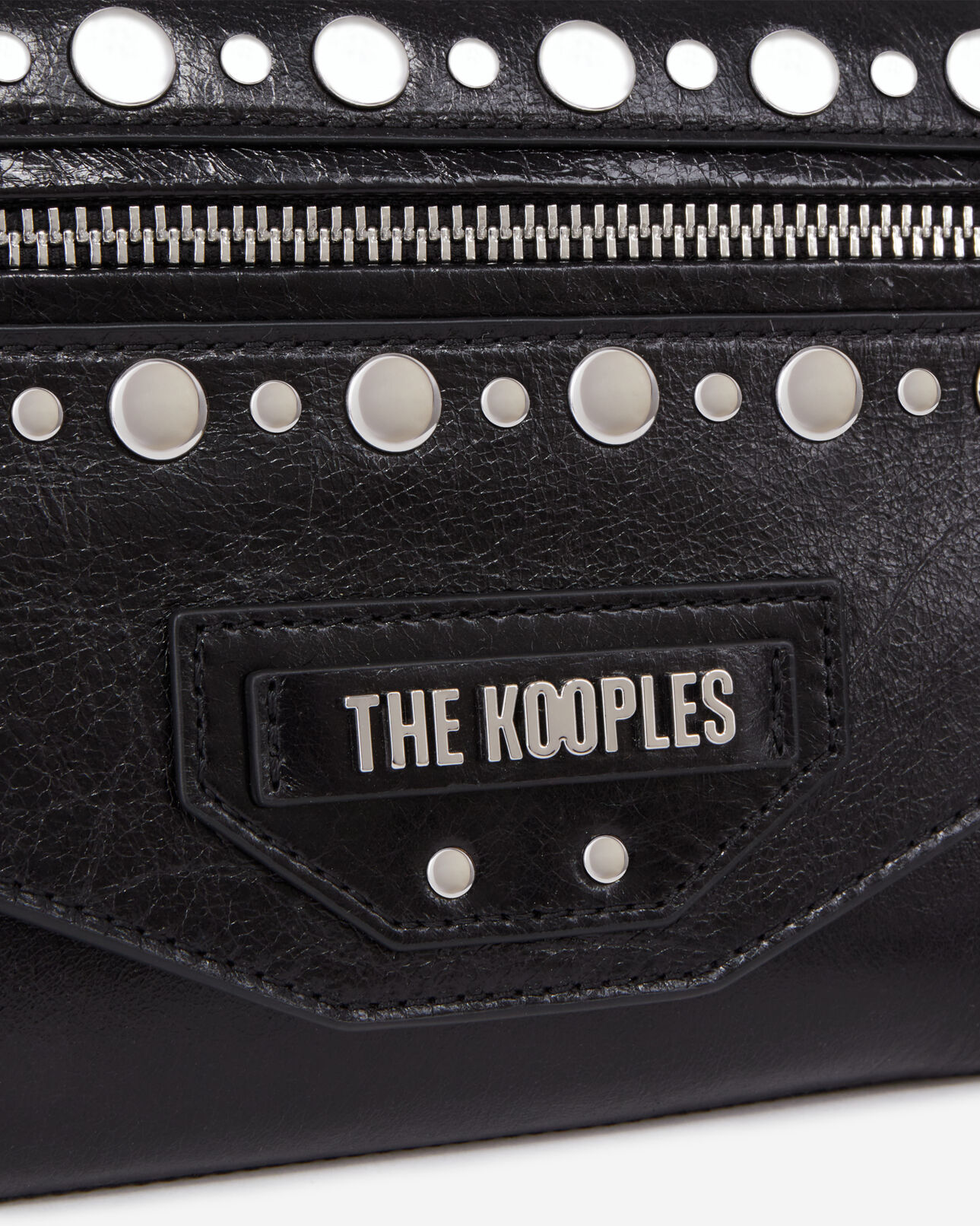 The Kooples WOMEN BLACK small jill black leather pouch with studs and chain