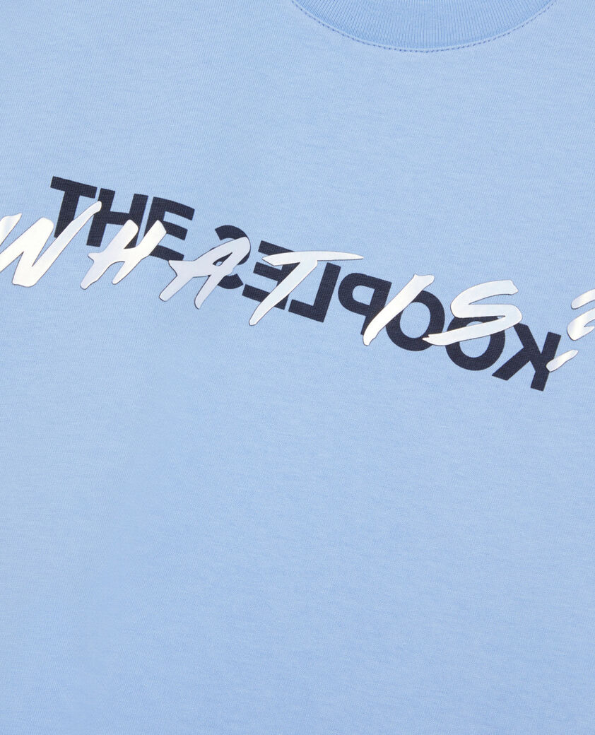 The Kooples DAMEN BLUE WHITE hellblaues t-shirt mit what is-schriftzug