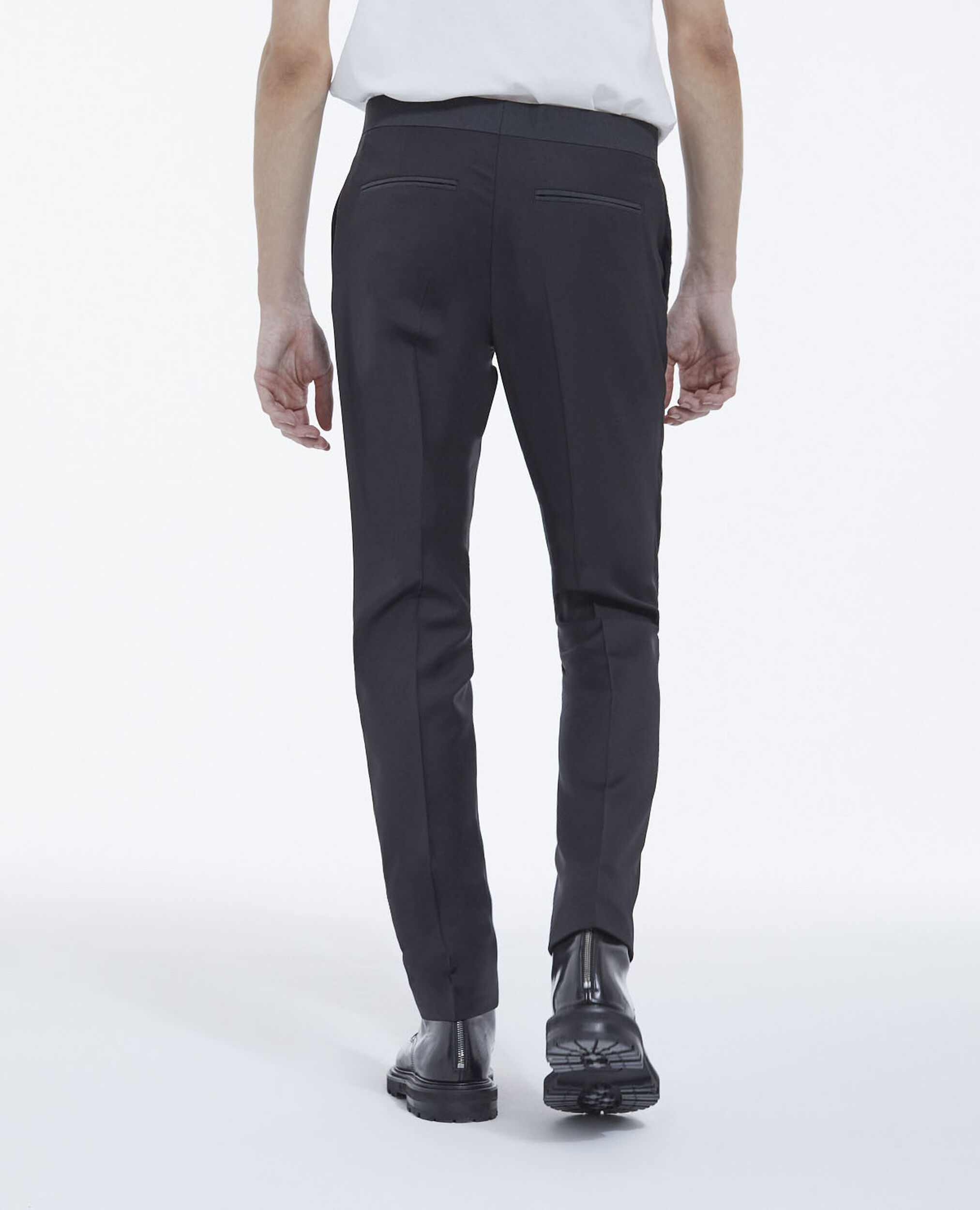 Fitted black wool tuxedo pants, BLACK, hi-res image number null