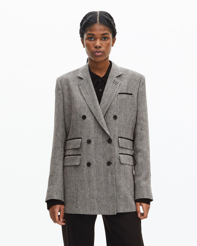 The Kooples WOMEN GREY grey wool and linen suit jacket