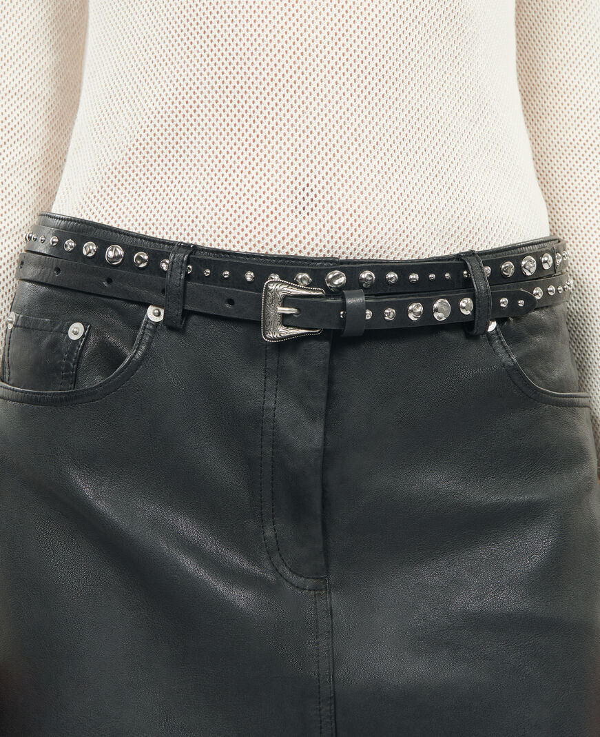 The Kooples FEMME BLACK ceinture fine en cuir avec clous noire