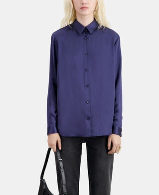 The Kooples WOMEN NIGHT BLUE blue satin silk shirt