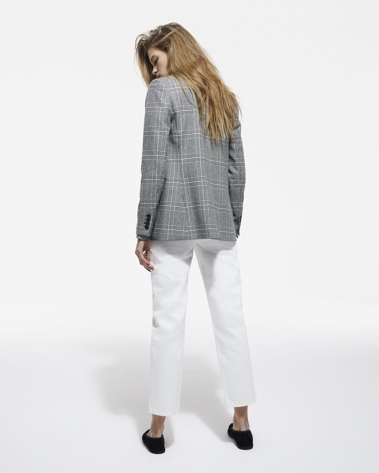 The Kooples WOMEN BLACK WHITE wool jacket with check motif