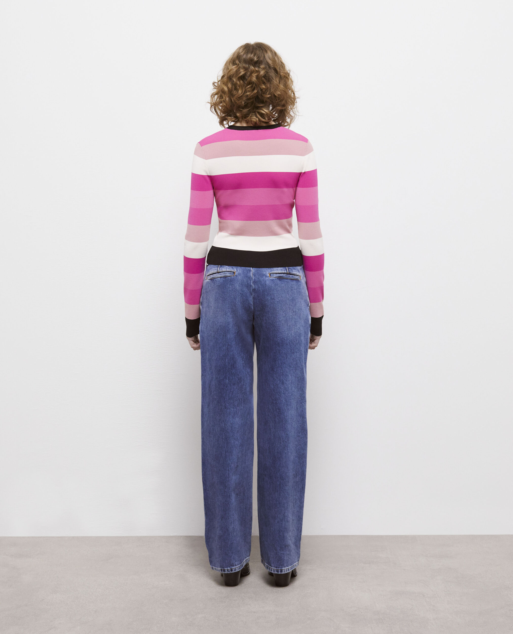 Short pink striped sweater, LIGHT PINK/DARK PINK/BLAC, hi-res image number null