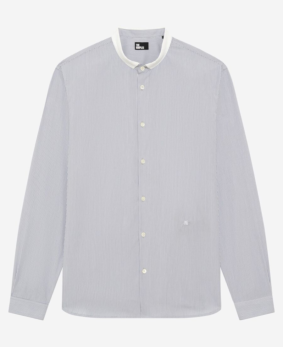 The Kooples H WHITE / BLUE light blue striped shirt with officer's collar