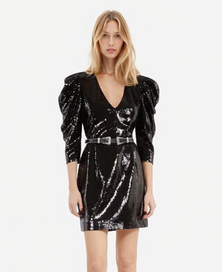 The Kooples FEMME BLACK STONE robe courte à sequins noire