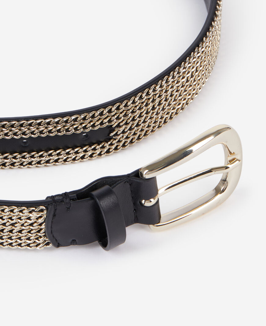 The Kooples FEMME GOLD ceinture en cuir avec chaînes noire