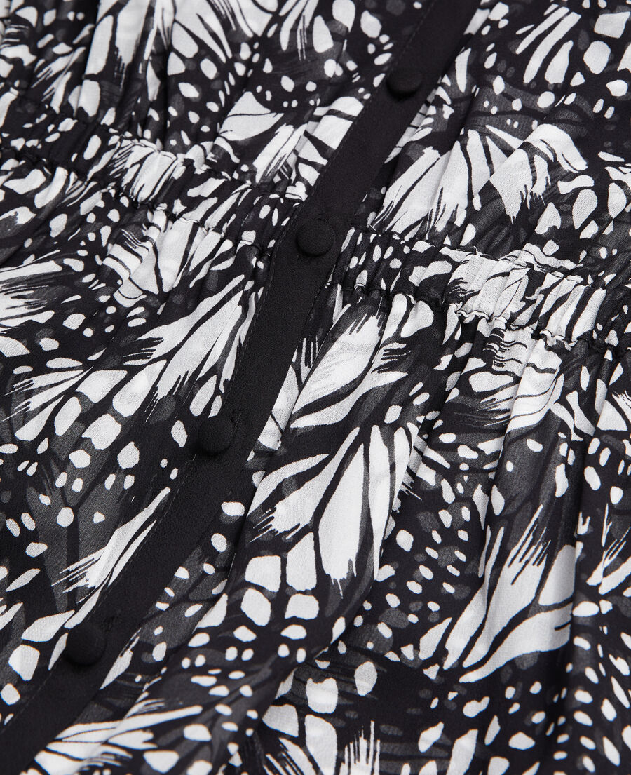 langes kleid mit print und knopfverschluss