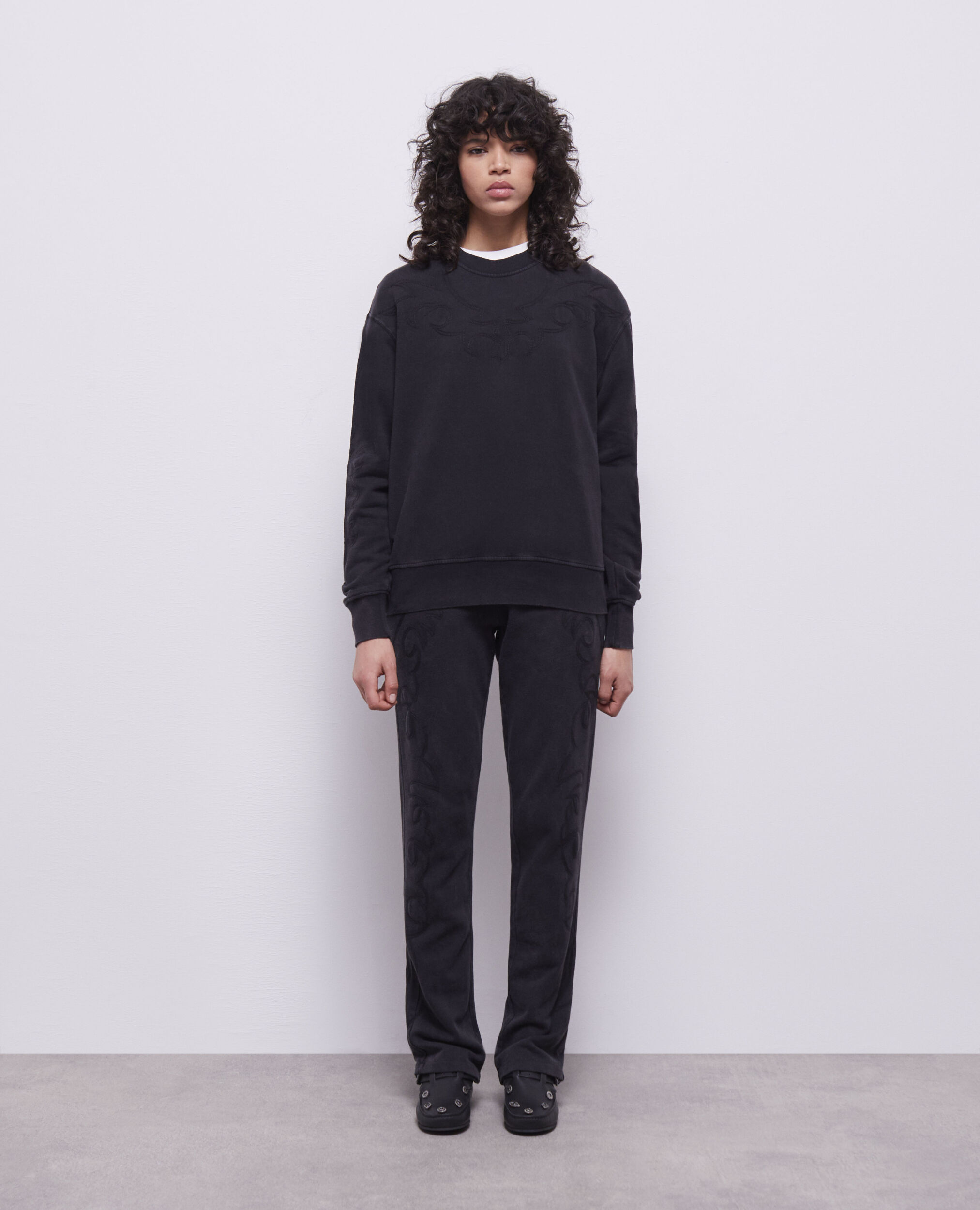 Schwarzes Sweatshirt mit Western-Stickerei, BLACK WASHED, hi-res image number null