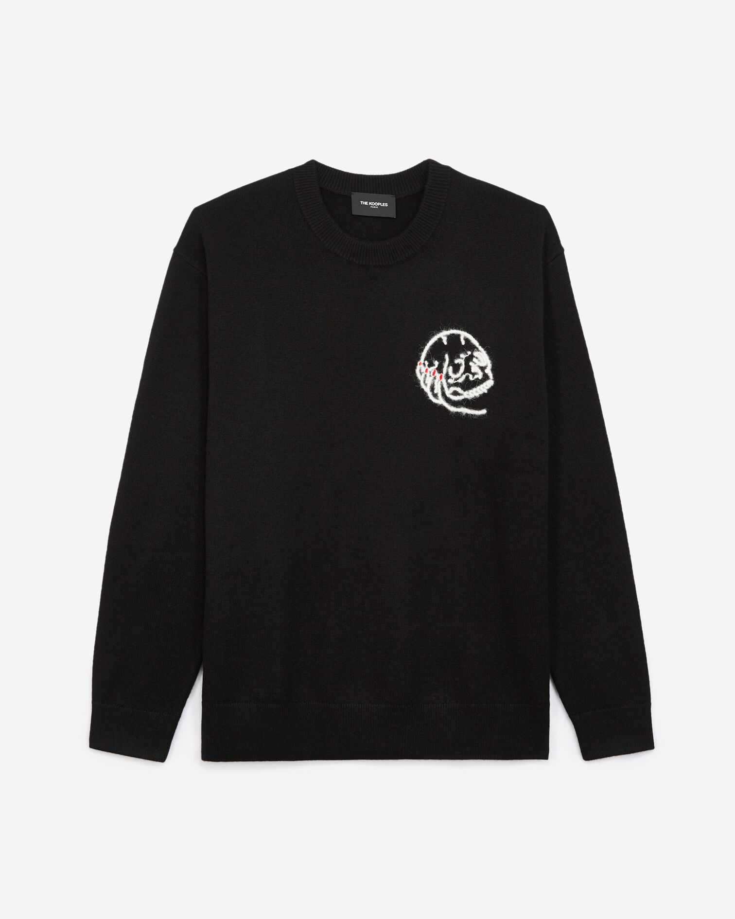 Black sweater in wool with skull embroidery, BLACK, hi-res image number null