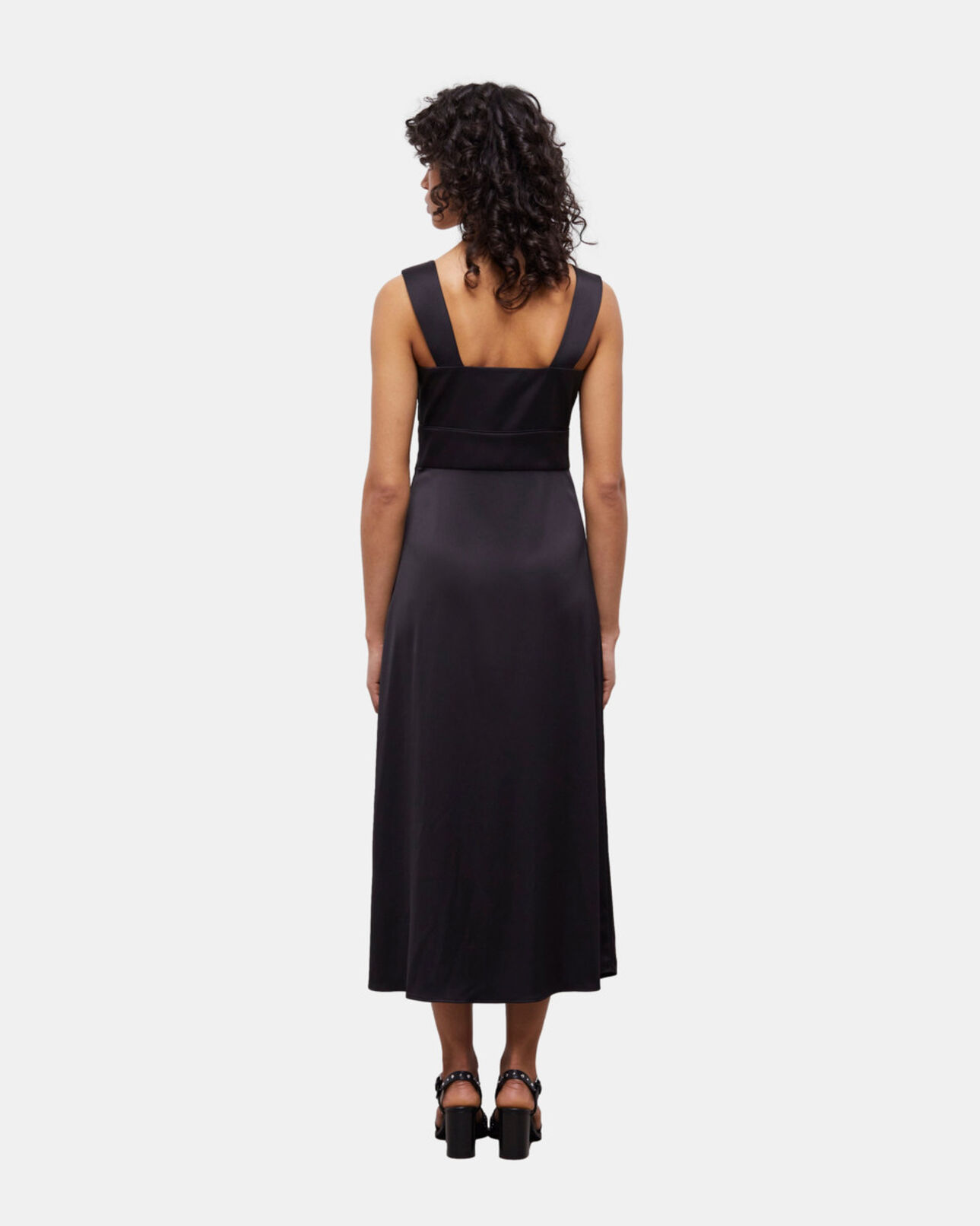 The Kooples DAMEN BLACK langes, schwarzes kleid mit knopfverschluss