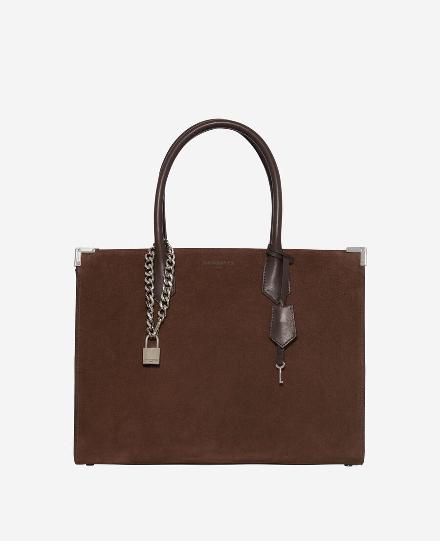 The Kooples FEMME CHOCOLATE sac cabas ming l en suède marron