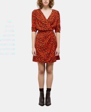The Kooples FEMME ORANGE - BLACK robe courte léopard