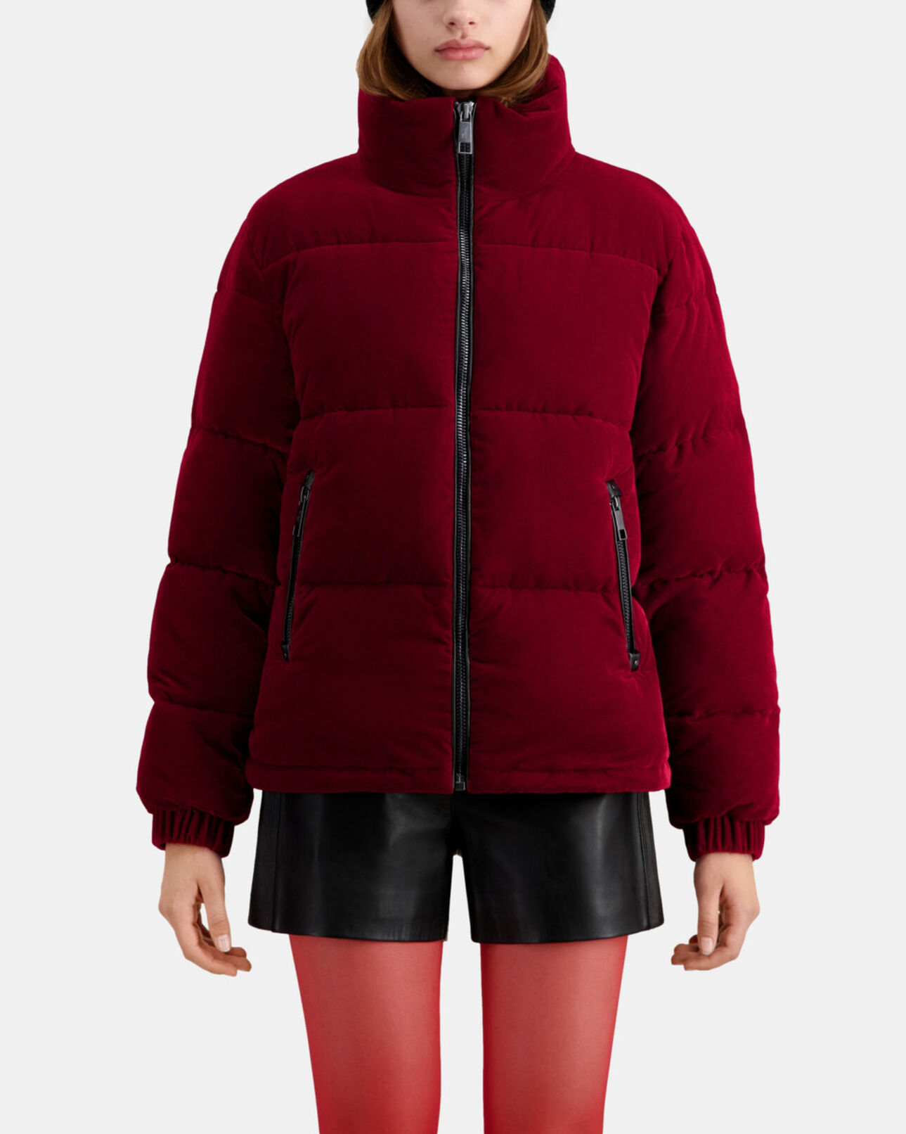 The Kooples WOMEN DARK BURGUNDY burgundy velvet puffer jacket