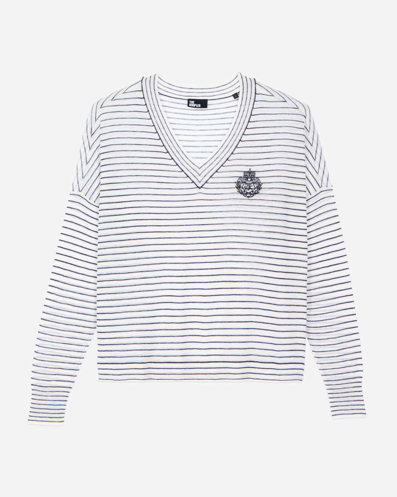 The Kooples F WHITE / BLUE blazon wool and cashmere striped sweater