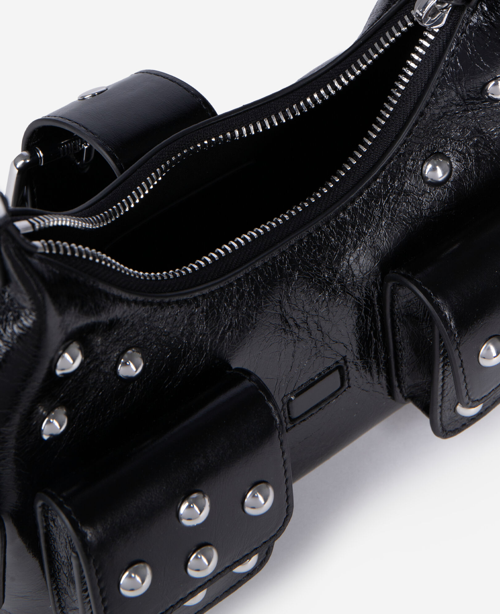 The Kooples WOMEN BLACK amelia small bag in black cracked leather with studs