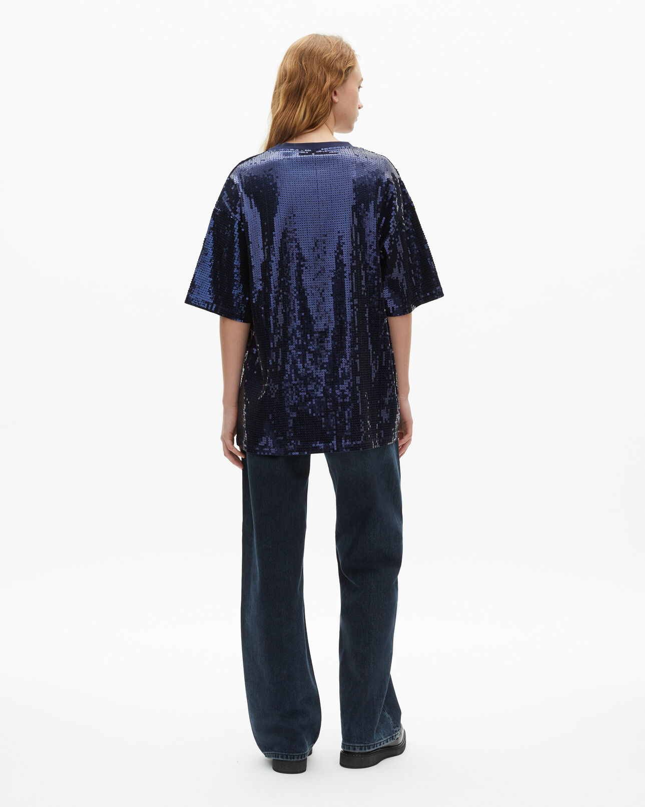 The Kooples WOMEN DARK NAVY blue sequin and screen printed t-shirt