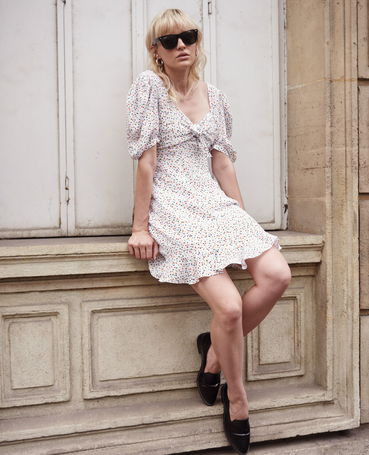 Printed short frilly dress bow The Kooples Women