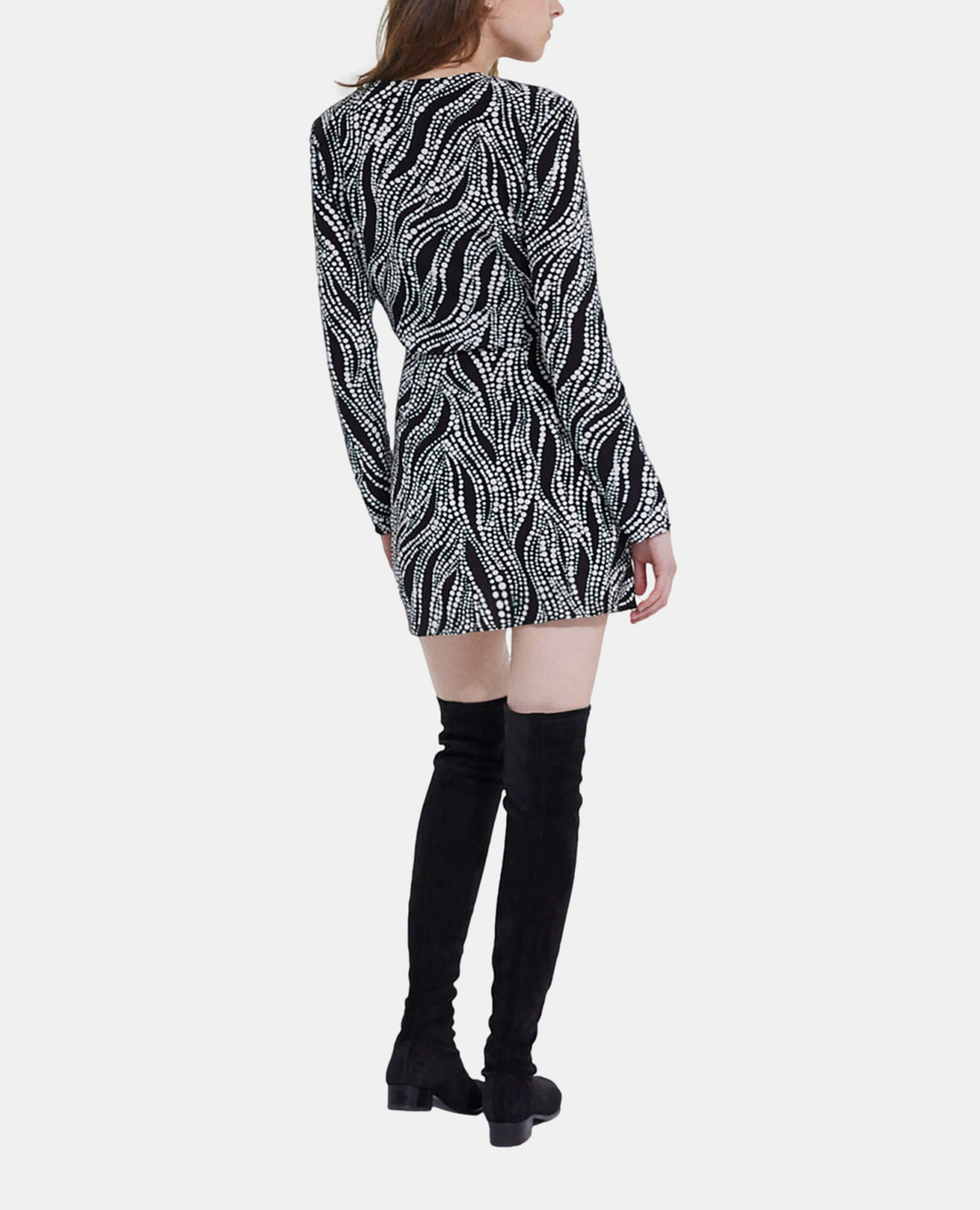 Kurzes Kleid mit Print, BLACK WHITE, hi-res image number null