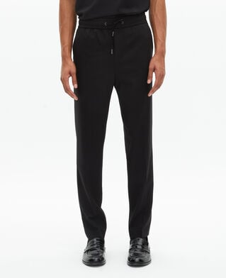 The Kooples MEN BLACK black wool straight elasticated trousers