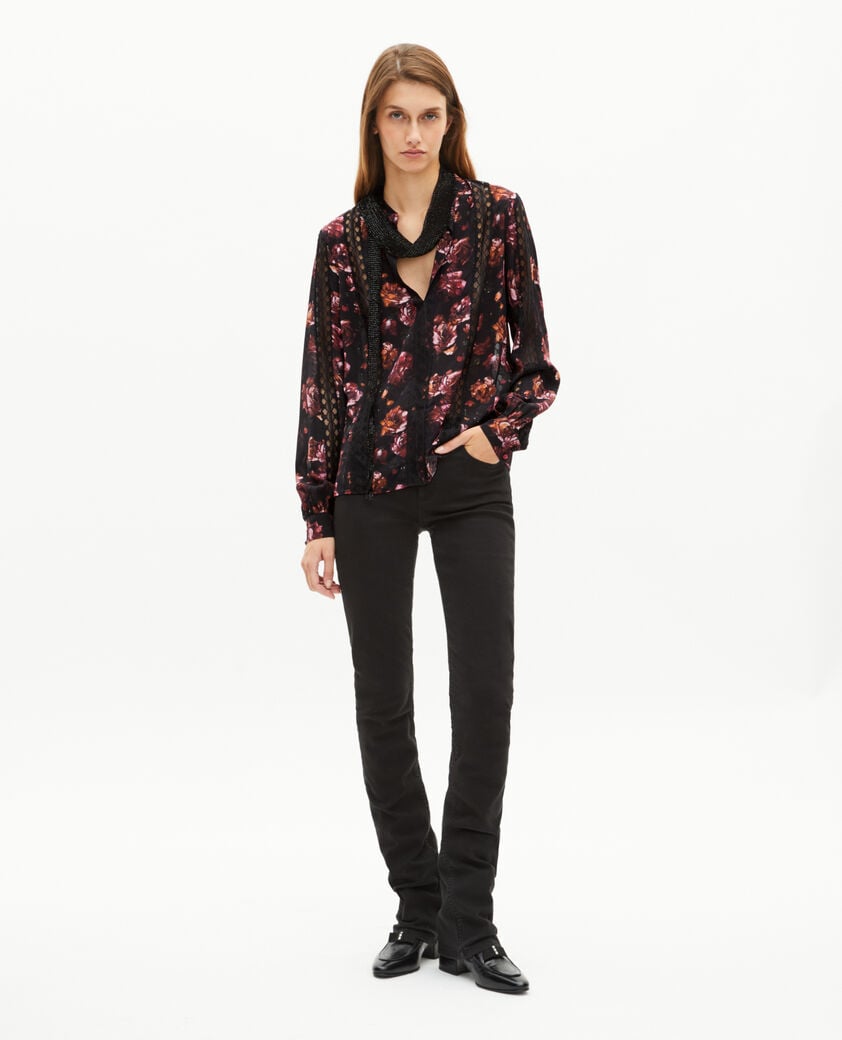 The Kooples FEMME BLACK - RED blouse imprim&eacute; fleuri en soie m&eacute;lang&eacute;e bordeaux